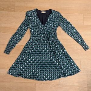 Boden Navy Multicolor Geometric Wrap Dress